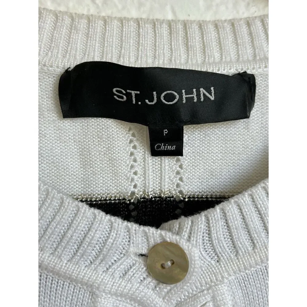St. John Striped‎ Button Cardigan Sweater White/Black Size S (P) Cashmere Blend